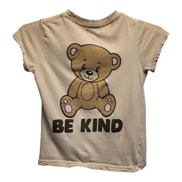 Kids Tan Short Sleeve Tee with Be Kind Bear Graphic - Size S (7/8) - Picture 2 of 4